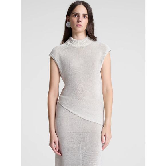 ALC Edith Open Knit Asymmetric Top in Cream XS - Picture 1 of 5